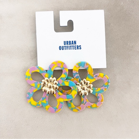 NWT Urban Outfitters Colorful Flower Statement Earrings - Picture 1 of 3